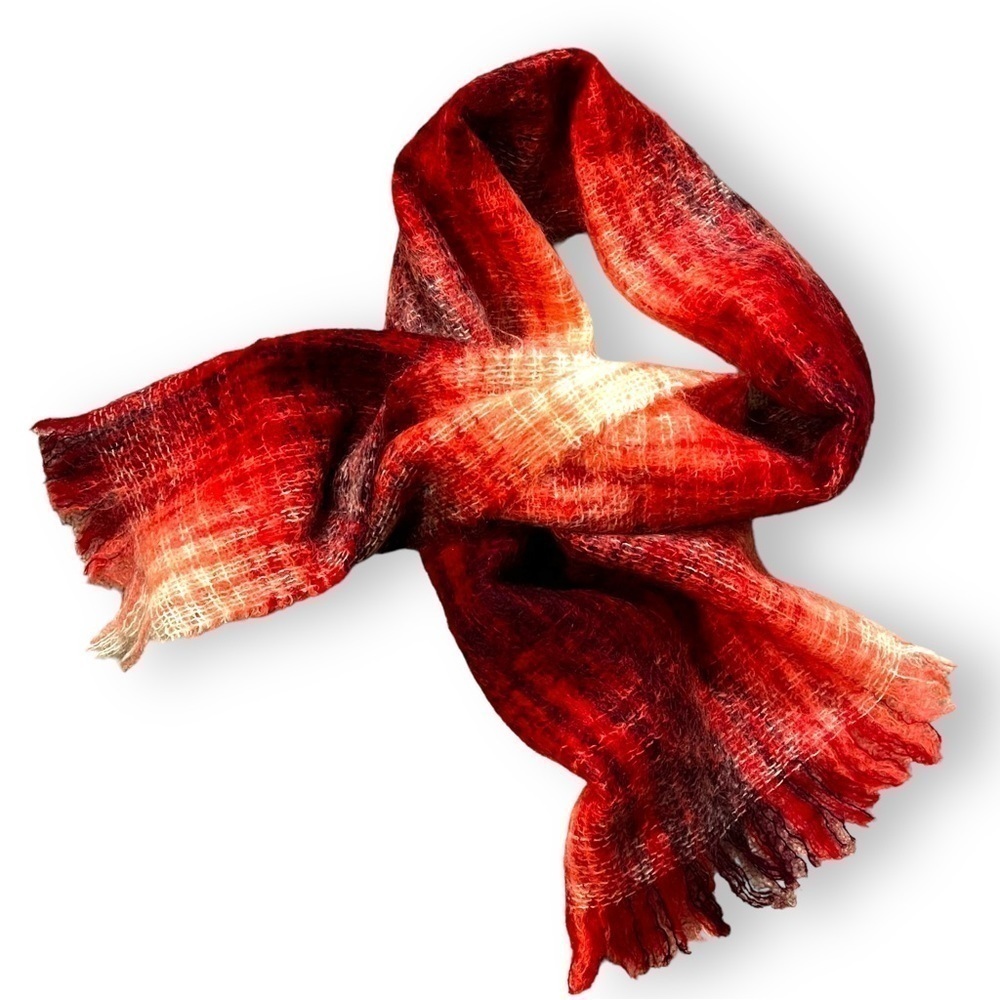 Wool Scarf Handwoven Mohair Plaid Welsh Craftcentre Cymru Loose Weave Fringed